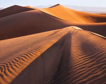 Death Valley Dunes at Dawn Photograph, California Sand Dunes in Orange and Black, Fine Art Print, Wall Art, Home Decor - Dune at Sunrise B