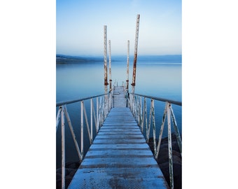 Israel Sea of Galilee Dock photography, Dock, Sea, Water, wall art, blue, Contemporary - Sea of Galilee Dock (Vertical. See full image)