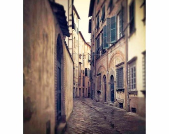 Tuscany photography cobblestone street, Italian village windows doors, Italy photograph, wall art-  Medieval Way (Vertical. See full image)