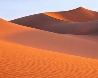 Death Valley California Sand Dunes at Dawn Photograph, Orange Dune Fine Art Print, Wall Art, Home Decor, Pale Blue - Dune at Sunrise A