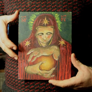Original oil painting, &quot;Virgin of the Burning Bush&quot;,