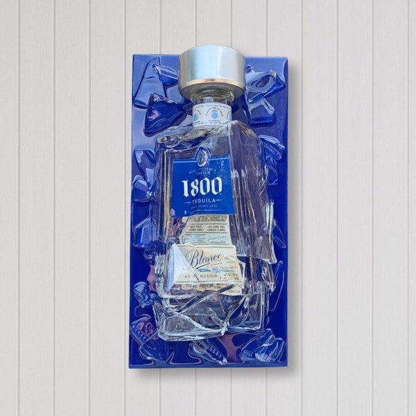 1800 Tequila - Shattered Bottle Art - Wall Art - Repurposed Art - Upcycled Art - Bar Art - Resin Art - Mixed Media Art - Pop Art - 3D Art