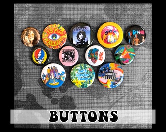 Classic Psychedelic Rock Pin-back Buttons ~ 12-pack