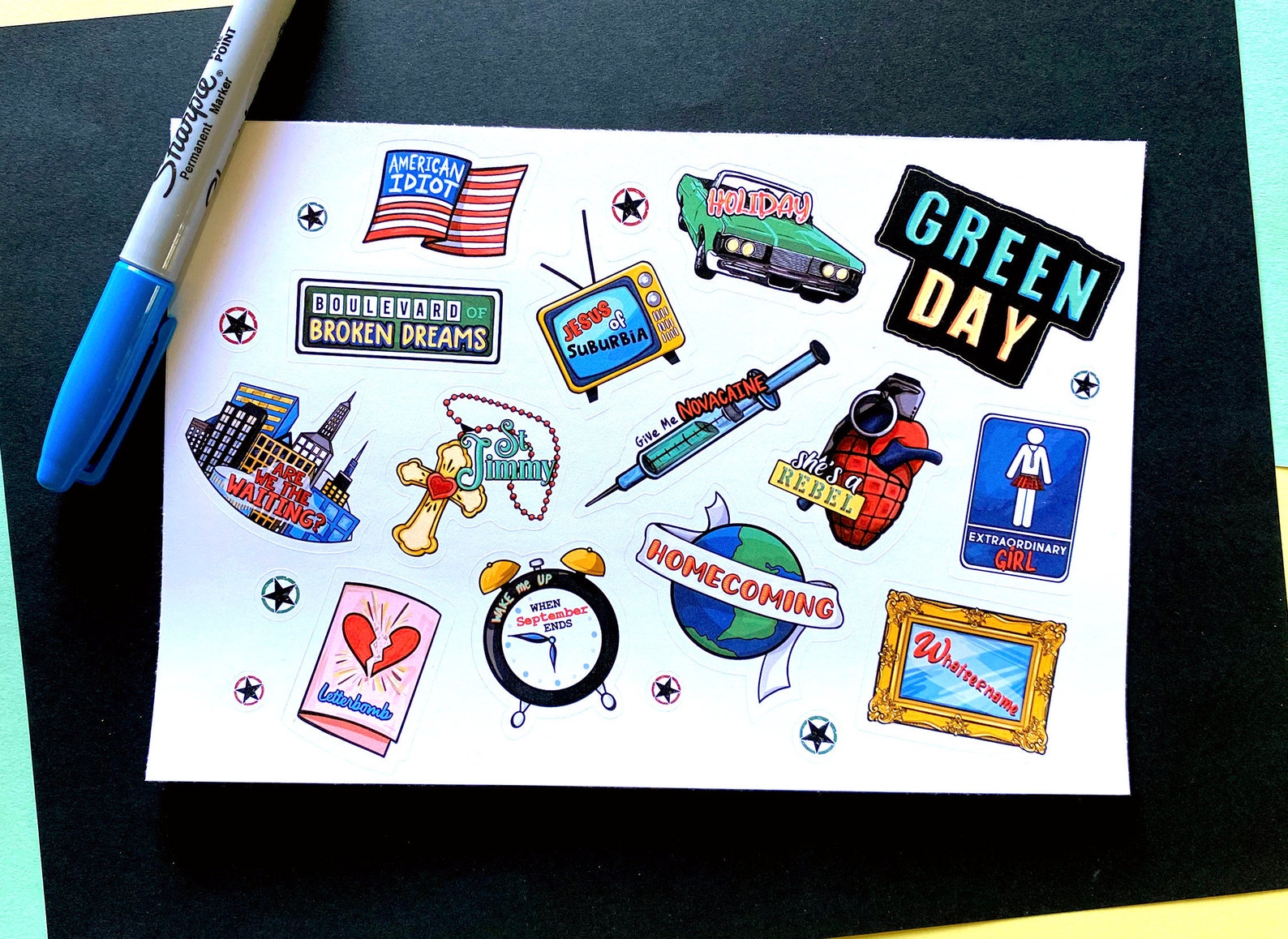 Green Day American Idiot Vinyl STICKERS sheet of | Etsy