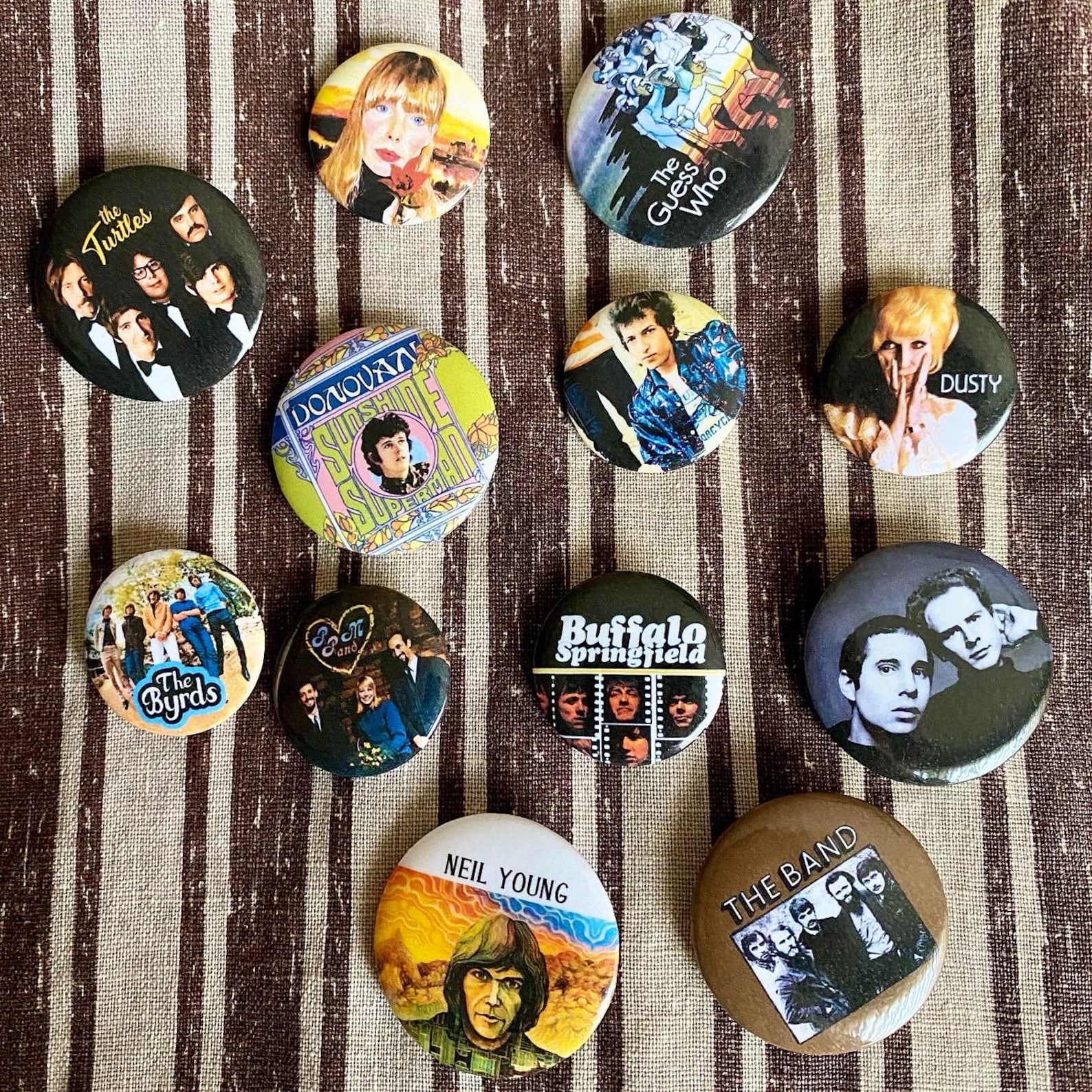 1960s Folk Rock Pin-back Buttons 12-pack - Etsy