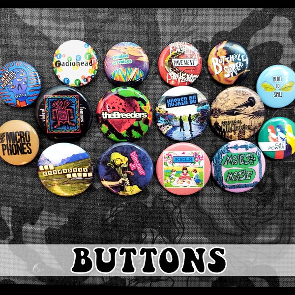 Indie/Lo-fi Rock Pin-back Buttons ~ 16-pack