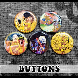 Gustav Klimt Pin-back Buttons ~ 5-pack