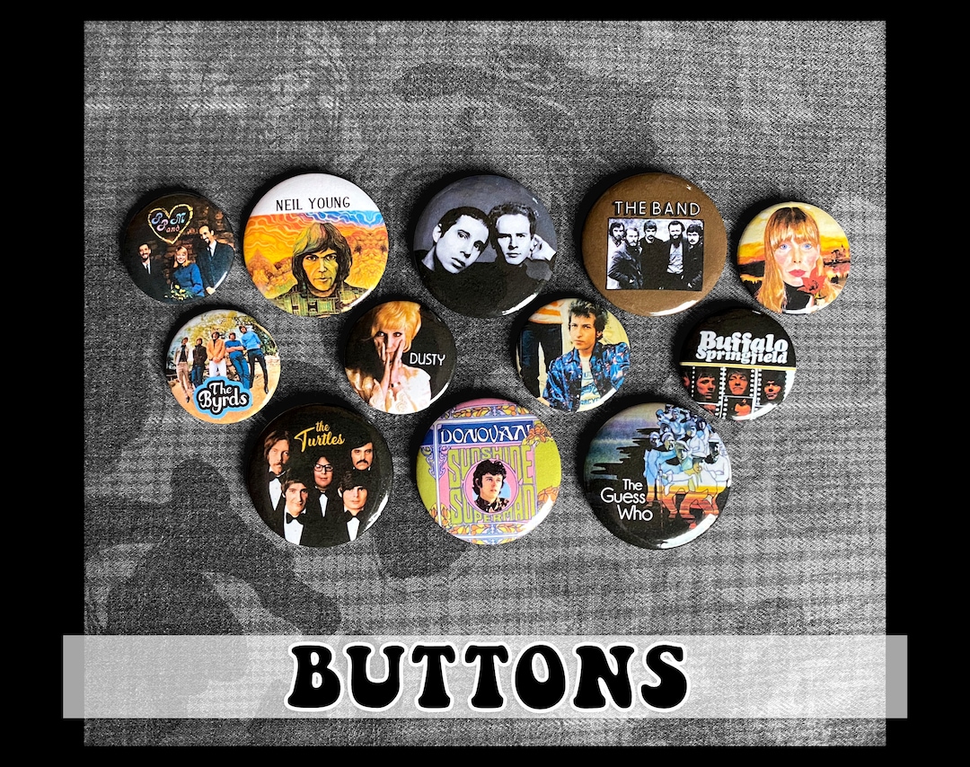 1960s Folk Rock Pin-back Buttons ~ 12-pack - Etsy