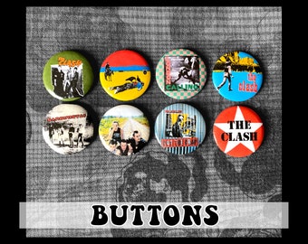 Botones con cierre de pin de The Clash (1,25") ~ paquete de 8