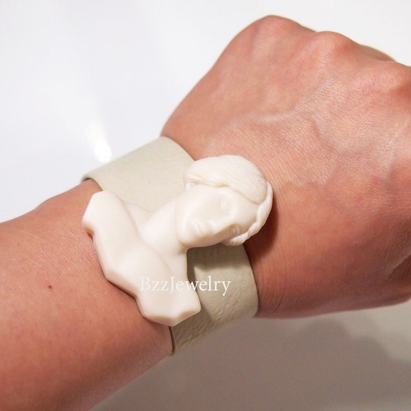 greek woman bracelet cuff bracelet  leather beige bracelet goddess bracelet gift for her women accessories statement bracelet antic bracelet