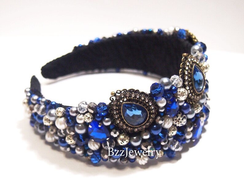 Blue russian crown Headband bead embroidered headpiece tiara Etsy