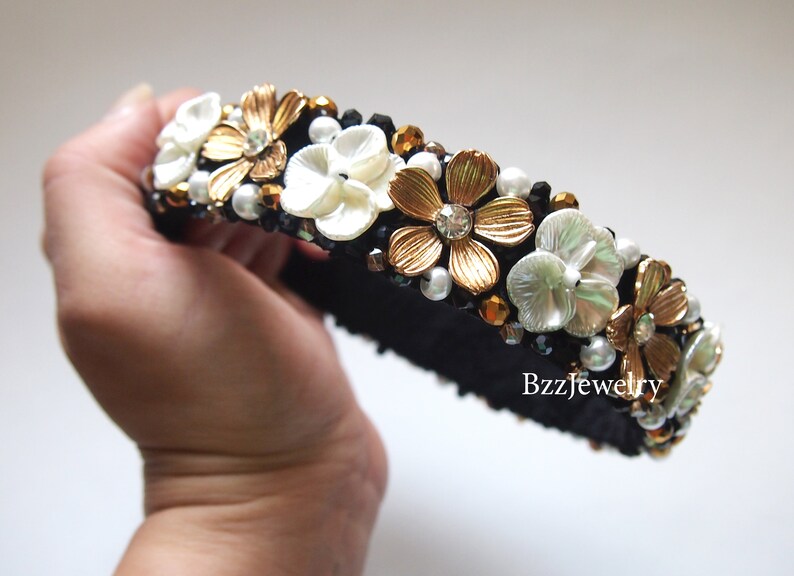 Black Baroque Headband Dolce Bead Embroidered Headpiece Bridal Etsy