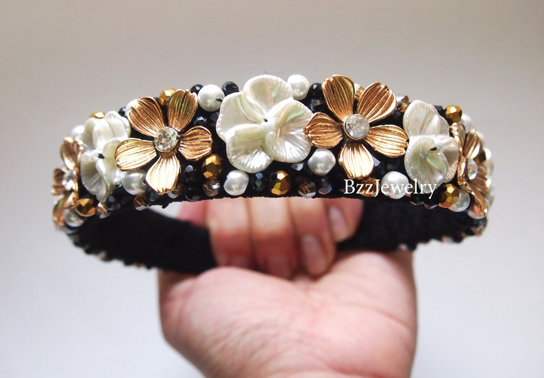 Black Baroque Headband Dolce Bead Embroidered Headpiece Bridal Etsy