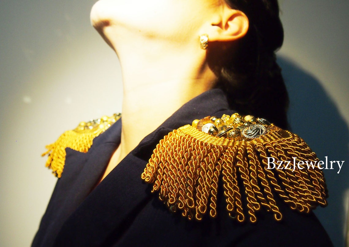 A pair of epaulettes beaded embroidered epaulet shoulder Etsy