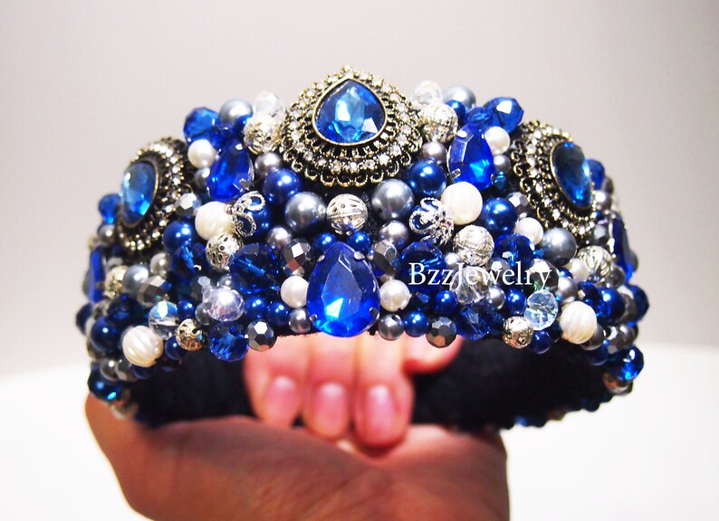 Blue russian crown Headband bead embroidered headpiece tiara Etsy