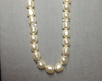 Swarovski Crystal Baroque Pearl Necklace in Cream