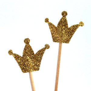 40 goldene Kronen, bzw. Muffin-Dekoration Krönchen, Herzogin Kate, Queen, Cupcake, Glitter, Krönchen, goldene Krone, Königin