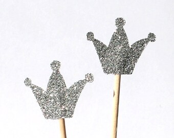 Silver Toothpicks, crown, duchess kate, Double Sided Party Picks, 10, Princess,   Cupcake Topper, Baby Shower Decoration, Birthday Pick