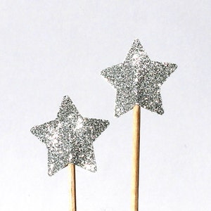 20 star silver Toothpicks, star Double Sided, Party Picks, Cupcake Topper, Baby Shower Decoration, Birthday Pick image 1