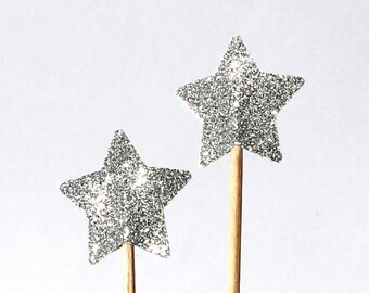 20  star silver Toothpicks, star Double Sided, Party Picks, Cupcake Topper, Baby Shower Decoration, Birthday Pick