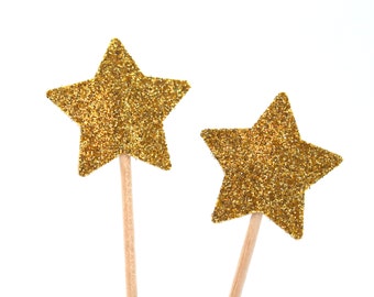 10 Toothpicks star, gold glitter, Double Sided, Party Picks, Cupcake Topper, Baby Shower Decoration, Birthday Pick, duchess kate,