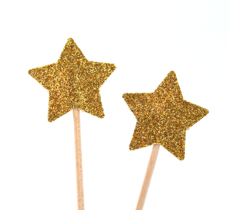 10 Toothpicks Star Gold Glitter Double Sided Party Picks Etsy