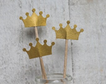 Golden crown, Party Picks, Cupcake Topper, Tiara, Baby Shower Decoration, Birthday Pick