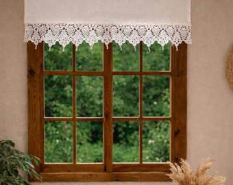 Handmade Crochet Lace Cafe Curtain, French Valance, Cottagecore Kitchen Decor