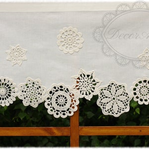 Shabby chic valance with crochet doilies, french cafe curtain, farmhouse country valance, cottage valance - height 40cm/16&quot;
