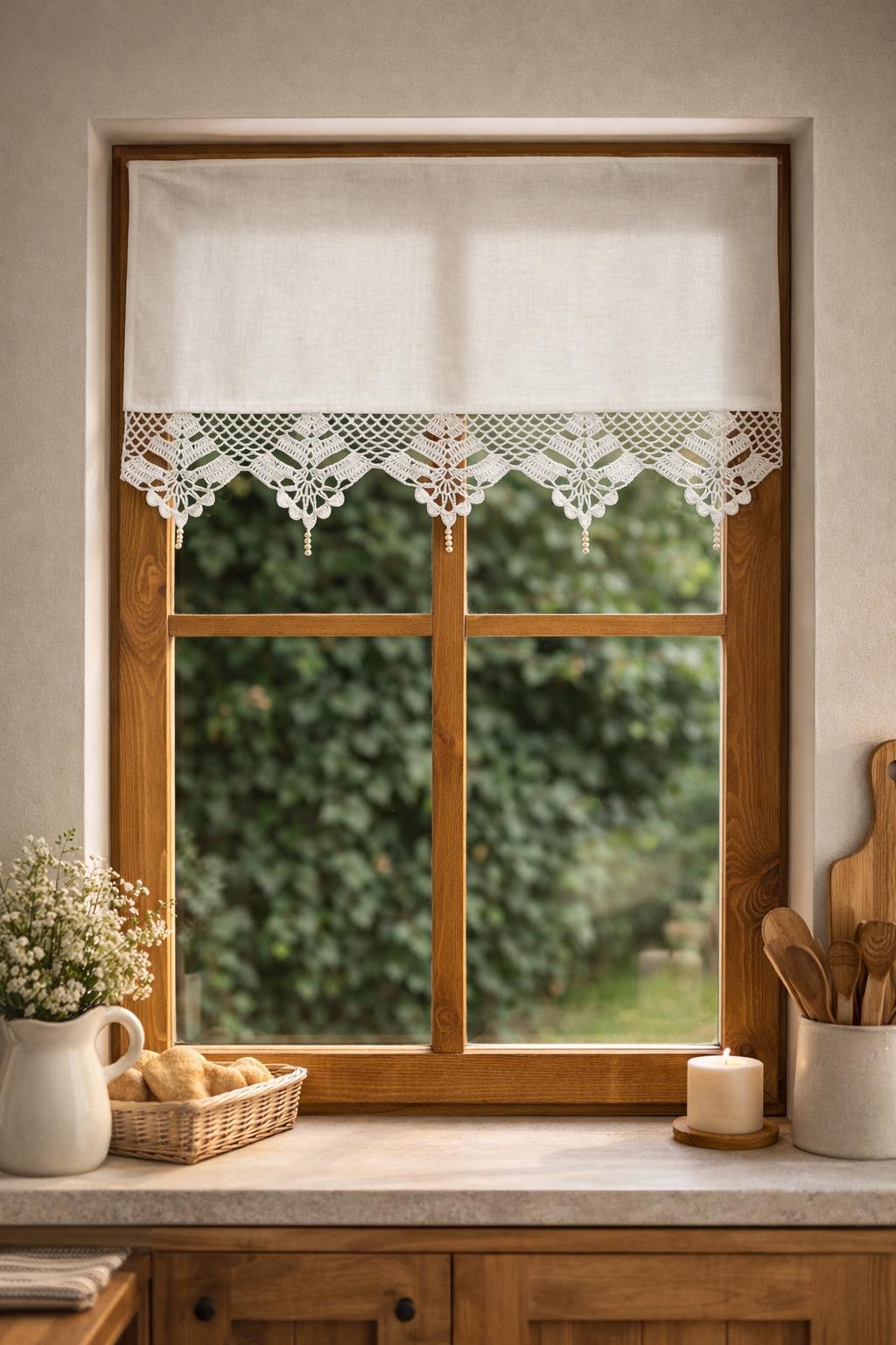 Rideau Brise-Bise Jacquard Floral Style Campagnard 100x140 Cm - Élégance Romantique