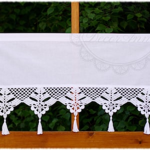 Shabby chic firanka, zazdrostka z koronką, firanka do kuchni, rustykalna firanka sielska, vintage firanka zazdrostka - wysokość 45cm.