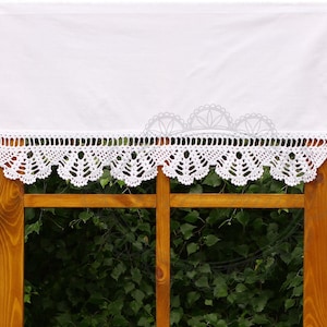 Shabby chic curtain with crochet handmade lace, french cafe farmhouse country curtain, rustical kitchen valance -height 40cm/16&quot;