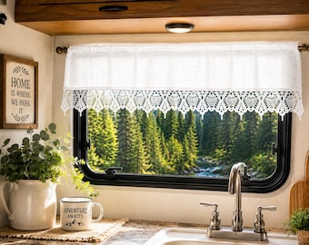 RV Cafe Curtain, Linen Camper Window Curtain, Farmhouse Motorhome Curtain, Cottagecore RV Decor, Tiny house curtain, Boho RV valance