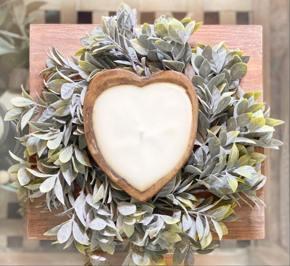 Heart Shaped Wooden Dough Bowl Candle Soy Wax Candle Etsy