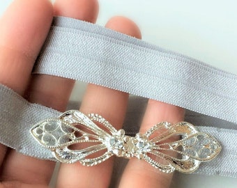Rhinestone Clasp Stretch Belt | Silver Elastic Waistband