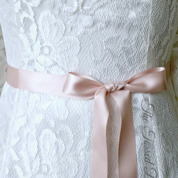Champagne Sash, Gold Blush Belt, Bridal Gown Belt, Wedding Dress Sash, Thin Satin Ribbon Belt, Bridesmaid Flower Girl Prom Waist, 1" 25mm