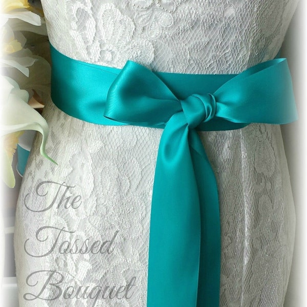Dress Sash Belt, Turquoise Blue Green, Wedding Bridal Dress Gown Satin Ribbon Sash Belt, Bridesmaid Flower Girl Dress Waist, 2" 50mm Wide
