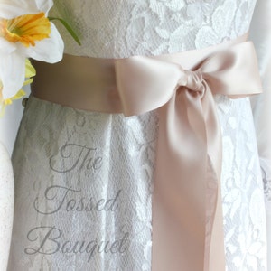 Champagne Sash, Blush Wedding Dress Belt, Bridal Gown Sash, Dress Waist Accessory, Bridesmaid Flower Girl, Satin Ribbon Sash Belt, 2" 50mm