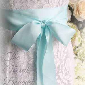 Ribbon Belt, Gown Sash, Wedding Dress Ribbon, Bridal Gown Waist Belt, Bridesmaid Flower Girl Sash Belt, Light Teal Blue Green, 2&quot; 50mm