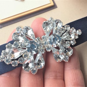 Stretch Strass Brautgürtel | Dunkelblauer elastischer Bund und silberner Verschluss - Auswahl der Spandex-Farbe