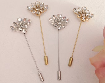 Strass épinglette, boutonnière de marié or argent, hommes mariage mariée revers, garçons d’honneur meilleur homme boutonnière, boutonnière, épinglette de bal