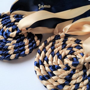 Handfasting Cords, Cusotomized Hand Fast Ribbon, Hand Binding Ceremony, Gold Navy Blue Ribbon Ropes, Personalized Wedding Hand Fasting Bands