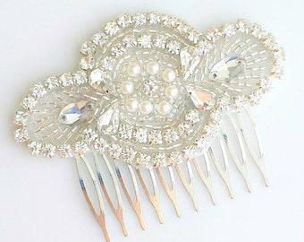 Bal peigne à cheveux Argent Strass Perle Fleur Fille Demoiselle d’honneur Mariage Noce Cristal Perle Pièce de cheveux Pièce de cheveux Coiffe Tête Pièce Mère Mère