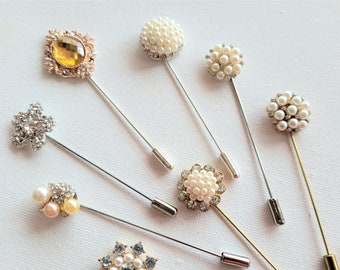 Pearl Rhinestone Lapel Pin: Wedding Groomsmen Boutonniere
