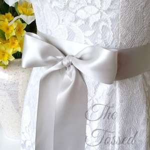 Wedding Bridal Sash, Light Silver Gray, Bridal Dress Belt, Satin Ribbon Sash Belt, Bridesmaid Flower Girl Prom Dress Waist Ribbon, 2" 50mm