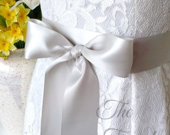 Faja nupcial de boda, gris plateado claro, cinturón de vestido de novia, cinturón de faja de cinta de satén, cinta de cintura de vestido de fiesta de dama de honor de niña de las flores, 2 "50 mm