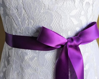 purple wedding dress sash Purple blue sash belt, Wedding sash, Jewel tone Flower girl Bridal sash