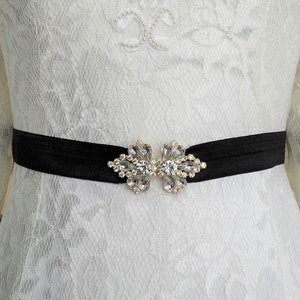 Prom Belt, Black Gold Rhinestone Clasp, Stretch Skinny Thin Wedding Bridal Waist Gown Dress Spandex Belt Flower Girl Bridesmaid, Buckle