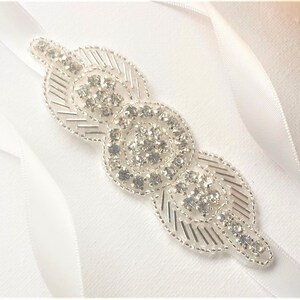 Rhinestone Corsage Bracelet: Silver White Beaded Applique Ribbon