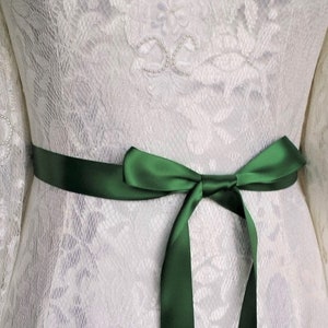 Bridal Sash Belt Green, Wedding Bridal Emerald, Forest Green Thin Waist Belt, Dress Gown Satin Ribbon Sash, Bridesmaid, 1" Wide U Pic Color